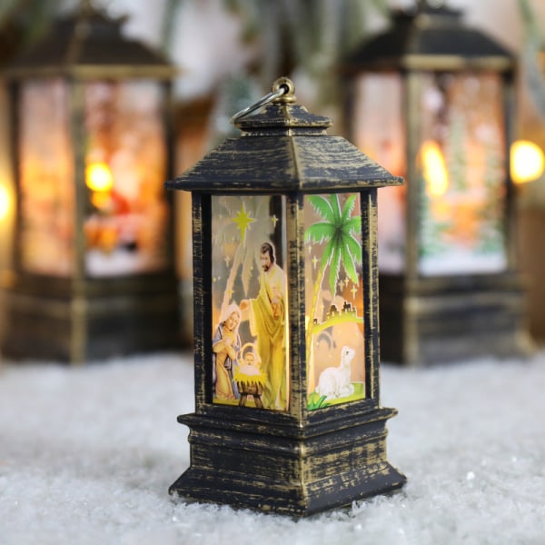 Jouluinen myrskylyhty kynttilänjalkalamppu pieni yölamppu vanha lumiukkokoriste pieni yölamppu työpöydän koriste Small brush Golden Angel
