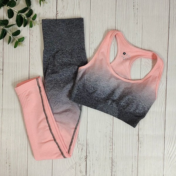 Set BH och Leggings Fitness Sportkläder Outfit för kvinnor Pink2 set L