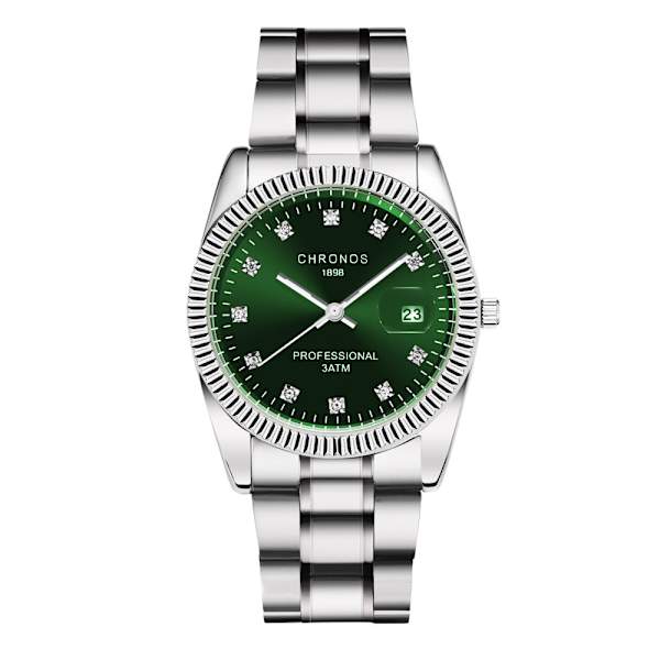 Herreur med diamantoverflade, rustfri stållænke og vandtæt quartz ur CH2501