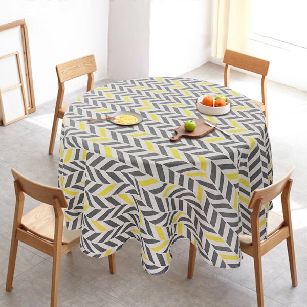 Japansk stil duk bomull lin rund bordduk nordisk borddeksel for hjem bryllupsfest dekorasjon trykt hvit gul C06 150cm
