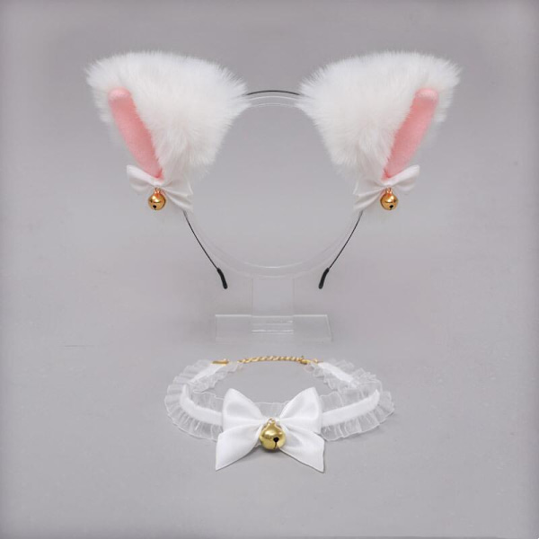 Sødt Smukt Kvinder Piger Katteøre Hårbøjle Halskæde Anime Fest Cosplay Kostume Klokke Plys Hovedbeklædning Hårbøjle Hårtilbehør collar style1