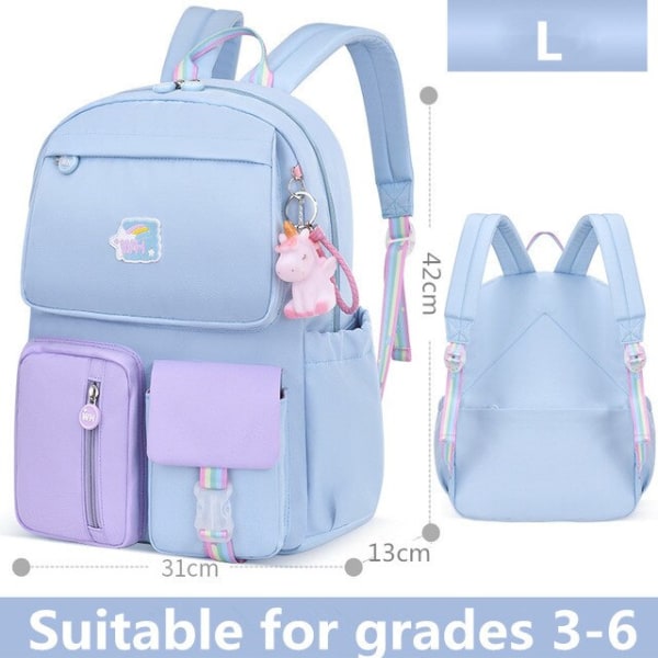 2 storlek Rainbow skolryggsäckar lämpliga Tecknade skolväskor för tonåring flickor Skolväska klass 1-6 Kvinnor Resväska Ryggsäck L purple