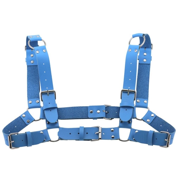 Kvinder Mænd Sexet Punk Brystsele Justerbar Bur Metal Kropskæde PU Læder Choker Statement Halskæde Fest Clubwear Light blue