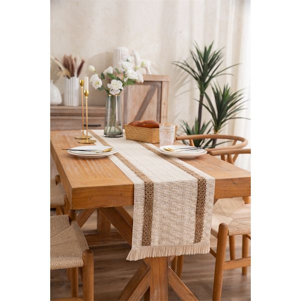 Bomulls- og linservietter i naturlige farger Duskelagte stripete diamantrutete duker Bord skap dekorative duker 2 strips of hemp 1 30*50 (including Su) placemat