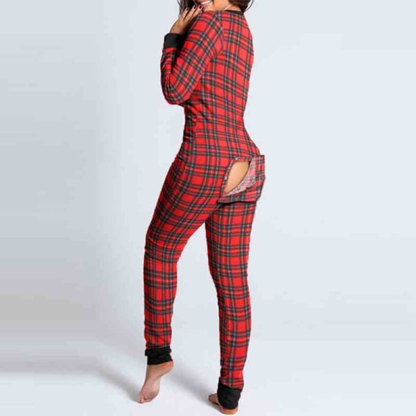 Höst och Vinter Dam Mode Hemmakläder Söt Tryck Funktionell Knäppt Flik Vuxna Sovkläder Hel Dräkt Pyjamas Red XL