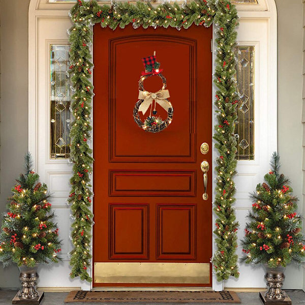 LED Julekrans Hengende Vegg Dør Tre Ornament Rottingkrans Kranssirkel Vegg Dørkrans Juledekor Dropshipping Round shape