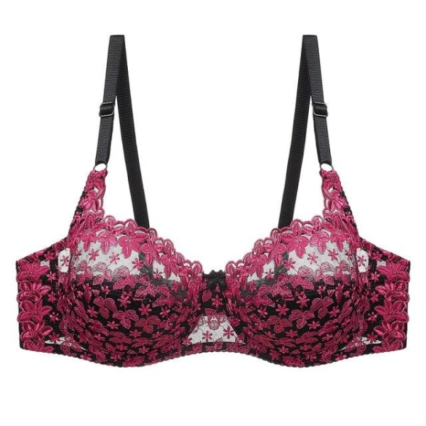 Sexig transparent BH med spetsbroderi för kvinnor, plus size behå, bralette, färgpatchwork-BH Blue 100C