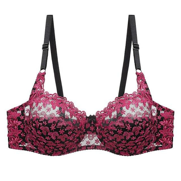 Sexig transparent BH med spetsbroderi för kvinnor, plus size behå, bralette, färgpatchwork-BH Red 80C