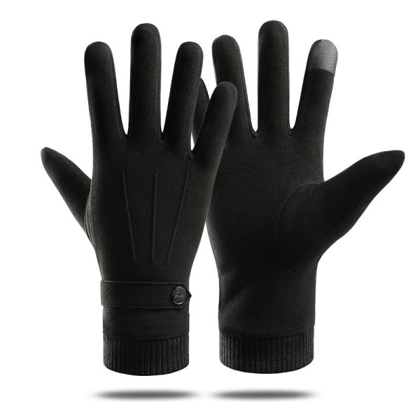 Vinter Håll Värmen Pekskärm Plus Sammet Insida Mocka Herrhandskar Mode Enkel Kallskydd Tjockare Man Utomhus Handskar 0604-black