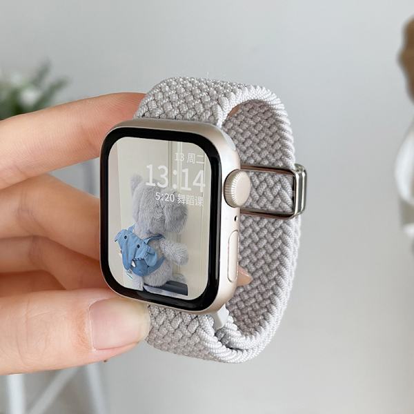 Klockarmband för Apple Watch iWatch för 1/2/3 generationen 42mm armband ljusgrå flätat rep elastiskt band