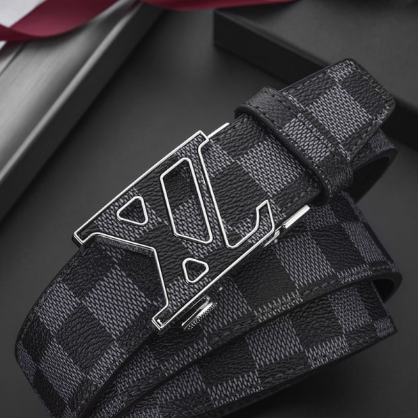 Business Casual Automatisk Spænde Bælte High-End Ægte Læder Mode Check Mønster All-Match Bukser Bælte Alloy X gun color black plaid 125cm