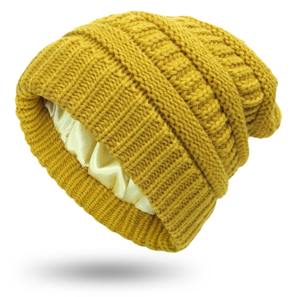 Höst och Vinter Ins Ny Hatt Dam Skyddande Frisyr Varm Ull Stickad Satin Hatt 9 Färger #8 dark gray melange Average size