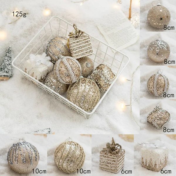 Joulupallo Maalattu Pallo Kultainen Hopeinen Samppanja Glitter Tähtiä Joulukuusi Ripustus Ikkunakoriste Pieniä Lahjoja Leluja gold 8pcs