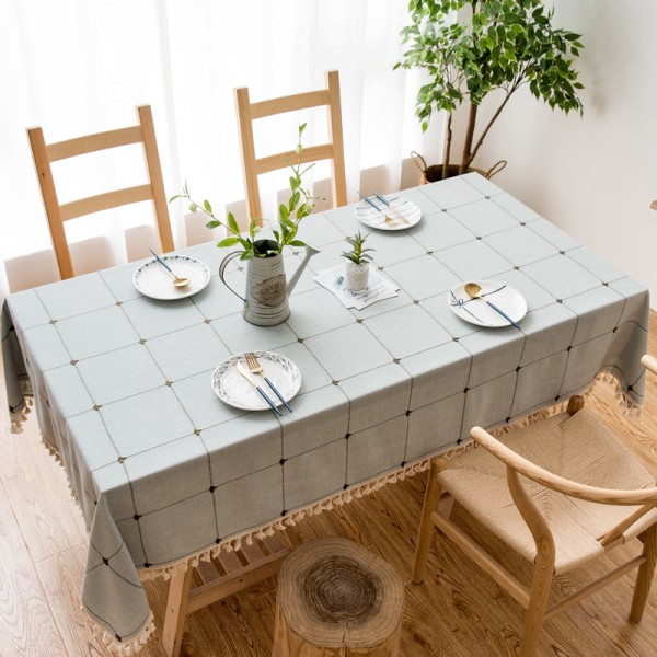 Duske Cotton Linen Ensfarget Rutete Støvtett Duk Rektangulær Duk Coffee 140*180cm