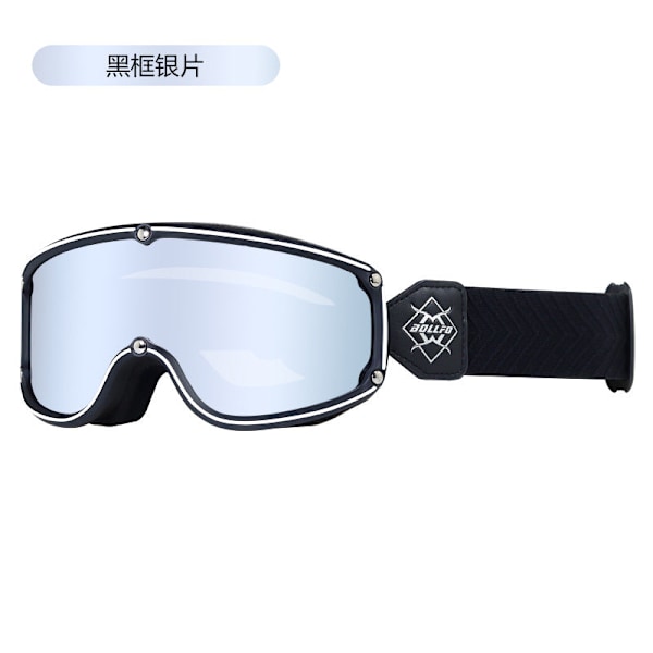 Harley Briller Retro Hjelm Briller Motorcykel Briller Udendørs Ridebriller Ski Briller Black frame silver-strip 17cm