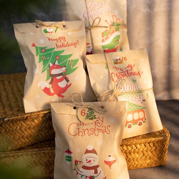 24 sæt julekraftpapirsposer Julemand Snemand Ræv Julefest Gavepose Slikkagepose Gaveindpakningsartikler 24sets TY Flower