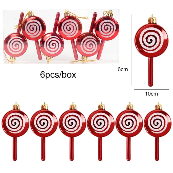 6 st Jul Lollipop Polkagris Hänge Julgran Hängande Boll Ornament Juldekorationer för Hemmet 2024 Nyårspresent Set6