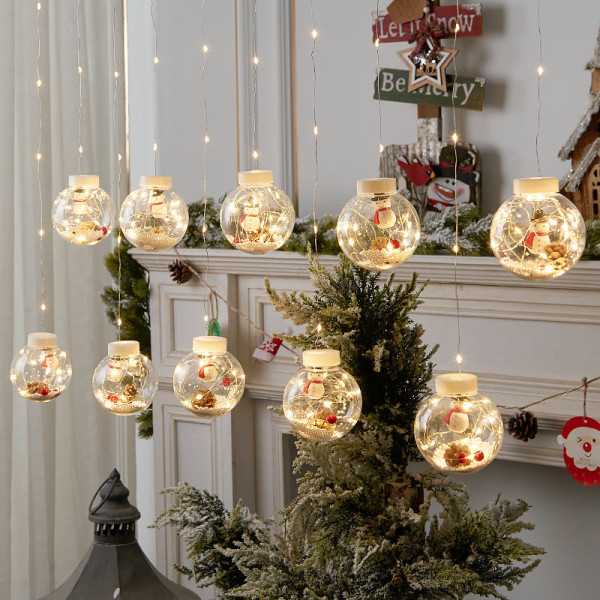 Julemand Snemand Ønske Kugler Julebutik Vinduesarrangement Dekoration Lys LED Gardin Lys Warm White Christmas tree wish orbs