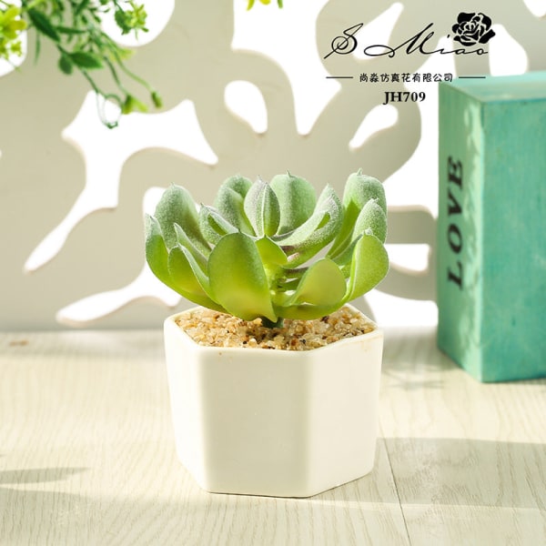 Kunstig sukkulent plante bonsai (potte inkluderet) Kunstig blomst kreativ dekoration kunstig plante Adenium obesum flocking purple