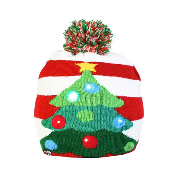 Julhattar Tröja Tomte Älg Stickad Mössa Med LED-ljus Cartoon Mönster Julklapp Till Barn Nyårsartiklar B04 21x20cm