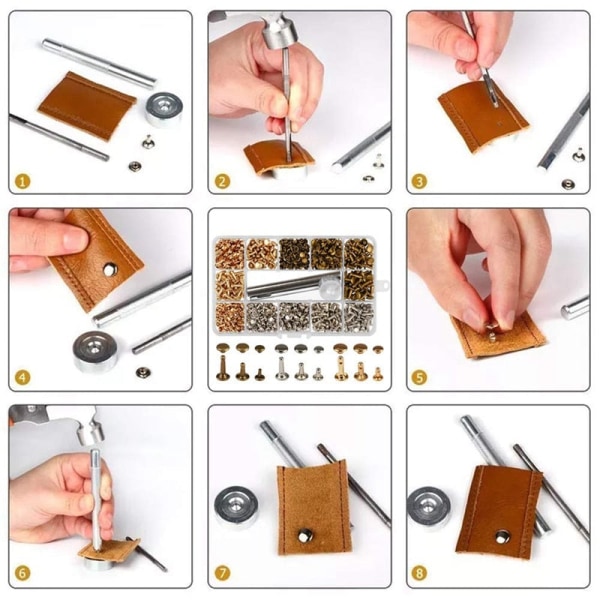 480 st Metal Dubbelkapselnitar Dubbar Runda Nitar för DIY Läderhantverk Väska Bälte Kläder Plagg Skor Djurhalsband Fixeringsverktyg 240pcs With Plier