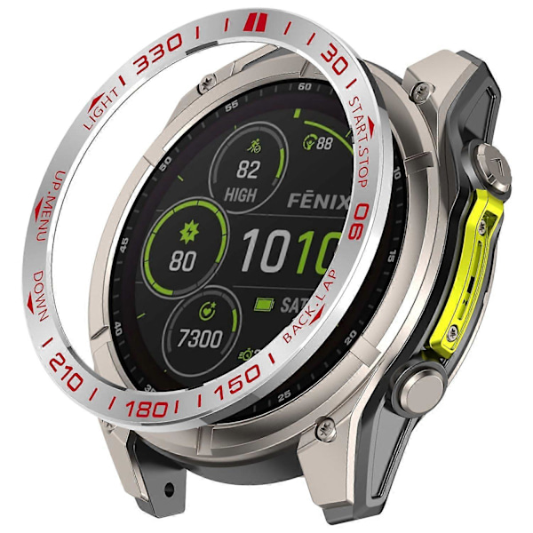 Til Garmin Fenix 8 Solar 51mm Rustfrit Stål Bezel Ridsefast Beskyttelsesring - Sort+Rød Silver+Red