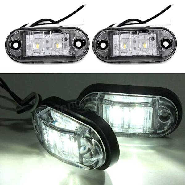 2 st LED Sidomarkeringsljus Positionsljus Bil Släpvagn Husvagn 12V Vattentät Vit E11 Lampa för Lastbil Overseas