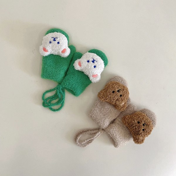 1-4 År Tecknad Björn Baby Vantar Vinter Varma Barn Baby Flickhandskar Stickade Barn Småbarn Tjocka Bitvantar Handschoen Blue