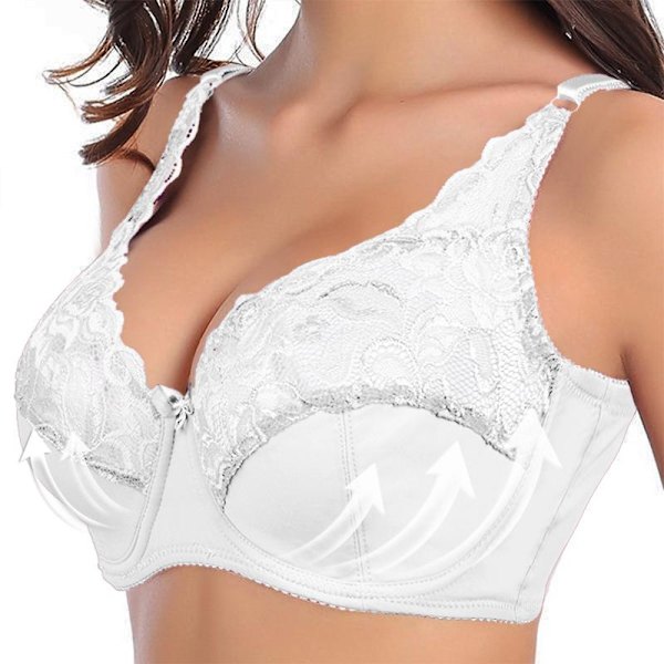 ECMLN 36-44 BC Ultratynd Gennemsigtig Messingfarvet BH Stor Størrelse Dame BH Ensfarvet Blonde Udhulet Soutien Gorge Undertøj White 44/100C