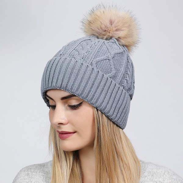 Universal Höst och Vinter Stor Pälsboll Ullmössa Diamantvriden Enfärgad Enkellager Uppvikt Varm Stickad Hatt Dam Pink Average size