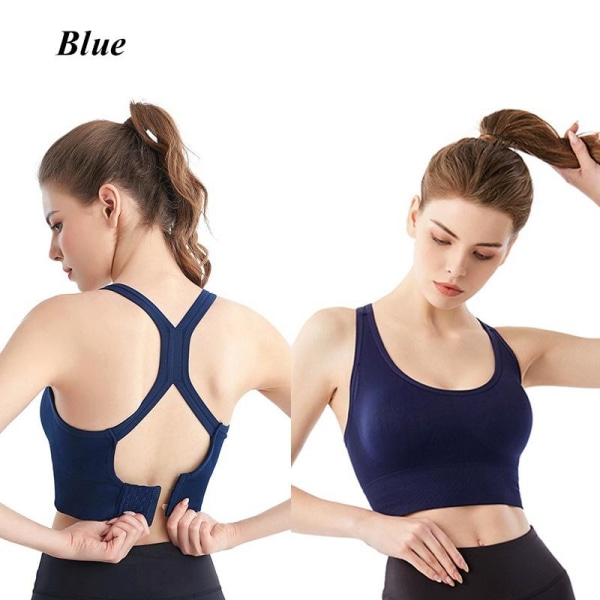 Naisten urheiluliivit treeniin Push Up Saumattomat Seksikkäät Nopeasti Kuivuvat Jooga Fitness Irrotettavat Pehmusteet Iskunkestävät Juoksu Langattomat X-muotoinen Selkä Blue 2XL