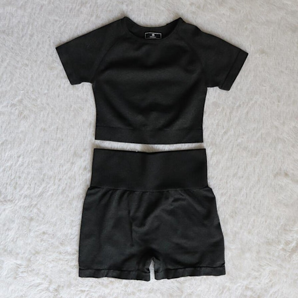 Joogasetit Fitness Urheilupuvut GYM Vaatteet verryttelypuku toppi Korkeavyötäröiset leggingsit naisille black shorts set S
