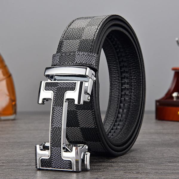 High-End Business Casual Herre Automatisk Spænde Bælte All-Match Herre Buksebælte Veneer B Buckle Golden long grid 115cm