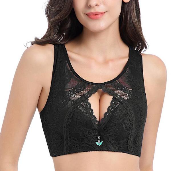 Fullkupa BH för Kvinnor Sexig Spets Skön Rygg Behå Utan Bygel Push Up BH Green 34D