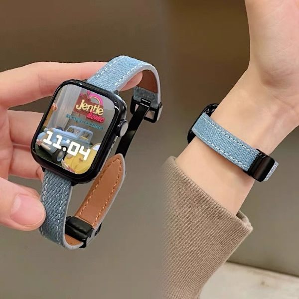 Klockarmband för Apple Watch iWatch 42/44/45/49mm blå denim