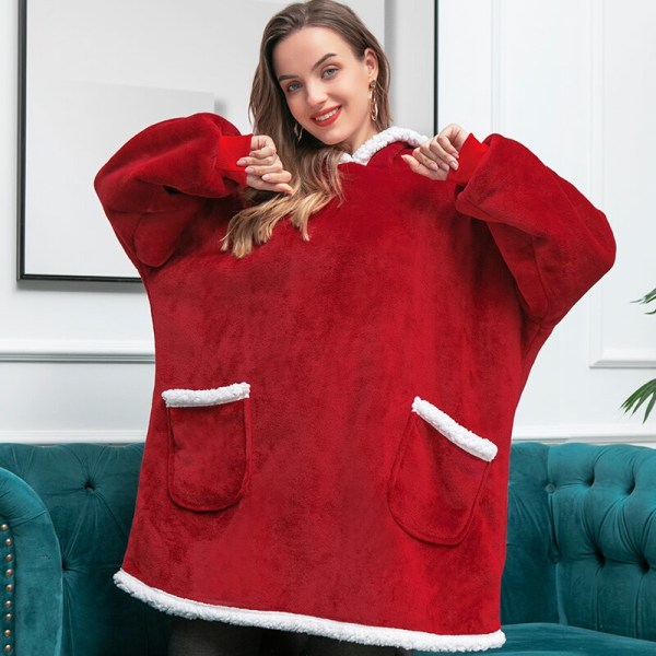Tæppe med Ærmer Kvinder Oversized Hættetrøje Fleece Varm Hættetrøjer Sweatshirts Kæmpe TV Tæppe Kvinder Hættetrøje Morgenkåbe red deer One Size