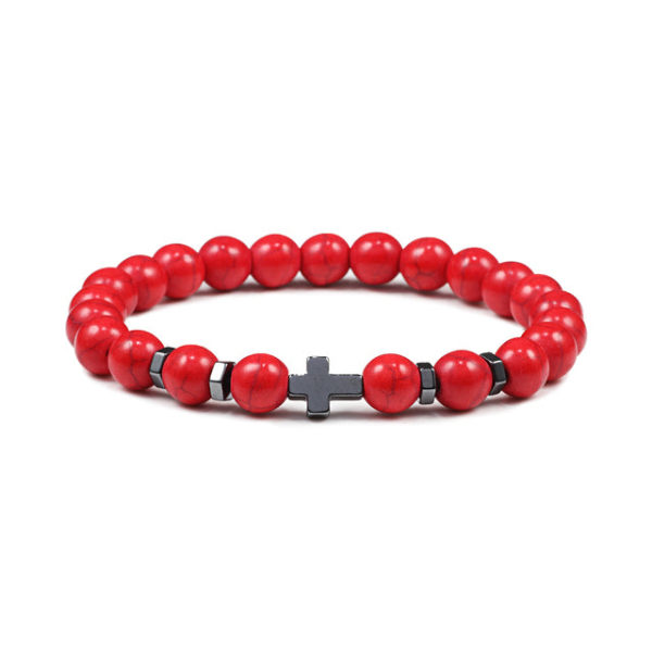 Herr Naturlig Lavasten Pärlarmband Hematit Kors Rosenkrans Meditation Bön Jesus Armband Dam Yoga Smycken Bright Black