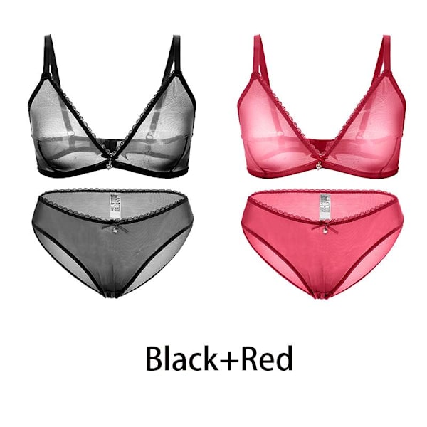 Varsbaby Sexy Damer Gjennomsiktig Pluss Størrelse BH Lav Midje Truser 2 stk Green-Red XXL