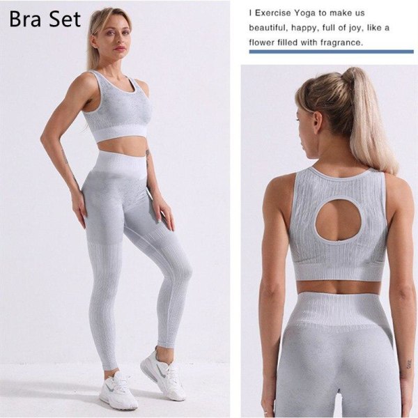 Yoga Set Långärmad Crop Top T-shirt Leggings Träningsdräkt För Kvinnor Black Bra Set S