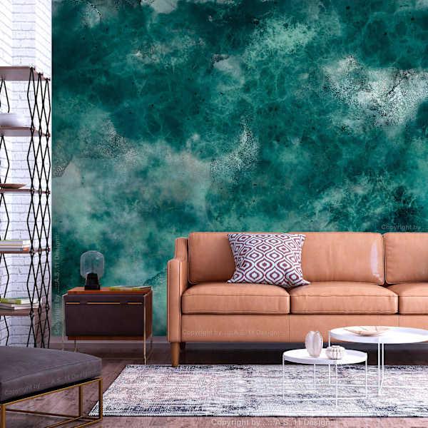 Itseliimautuva seinämaalaus - Malakiittinen hengähdystauko - modernistinen abstrakti tausta tekstuurilla 98x70 cm 98x70 cm