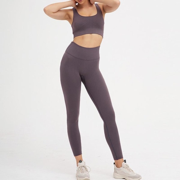 Yogadräkt Hög stretchigt träningspass Set Vadderad sportbh Hög midja Sports Legging Gym Blue Set S