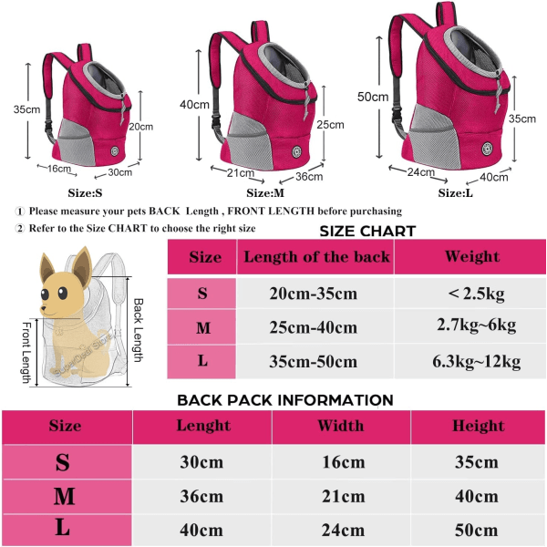 Hundbärväska Ryggsäck för Hundar Ut Dubbel Axel Bärbar Reseryggsäck Utomhus Hundbärväska Reseset Rose Red with Collar L for 10-13kg