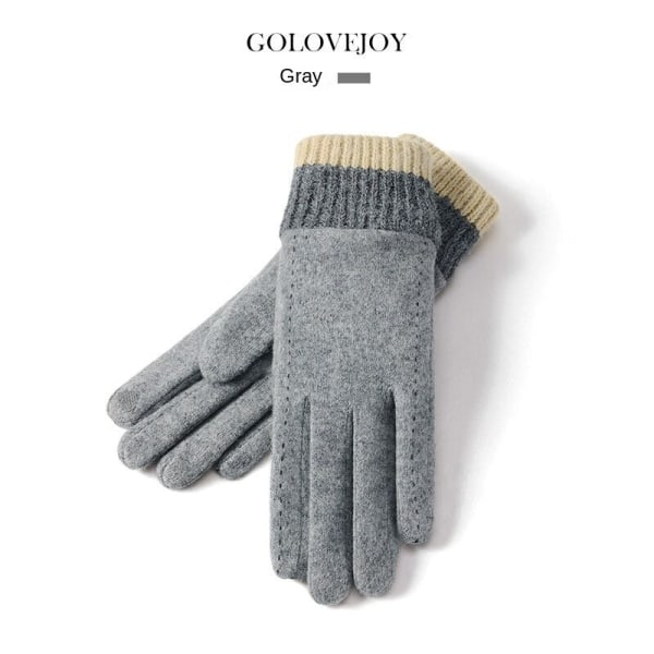 Vinter Dam Cashmere Handskar Utomhus Vindtäta Cykel Fleecefodrade Termiska Pekskärmshandskar Stickade Handleds Mun Pekskärmskompatibla handskar DY47; Black Average size