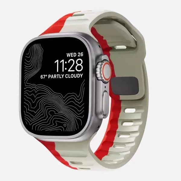 Kellon ranneke Apple Watch iWatch 42/44/45/46/49mm vaaleanharmaa punainen
