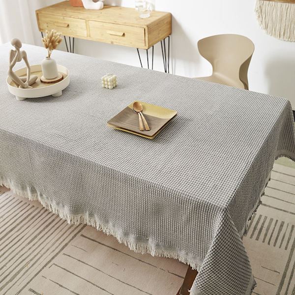 Högtemperaturbeständig Bordsduk i Bomullslinne Ins Stil Japansk Våffla Förtjockad Enfärgad Semester Hem Bordsduk Light luxury Gray (thickened) 180-260cm