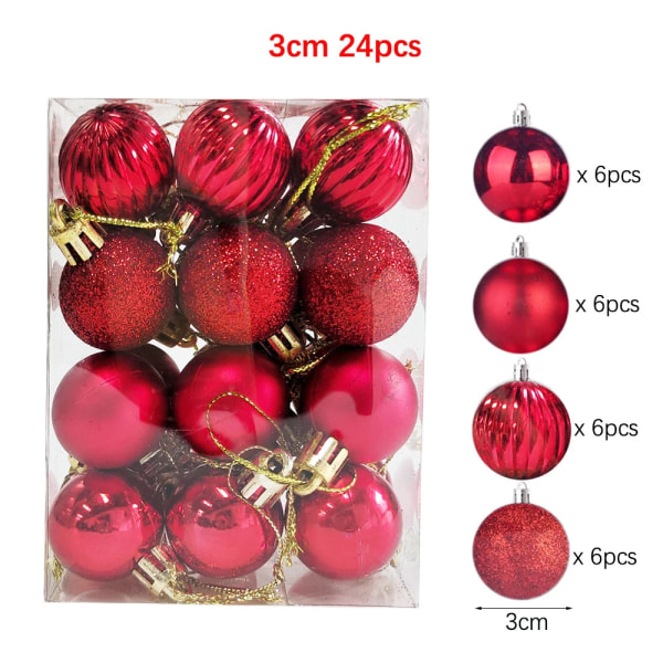 24 st Julgranskulor Ornament Plast Julgran Guld Röd Rosa Kula Hängande Dekor Juldekoration 2023 Navidad 4cm - pink as picture