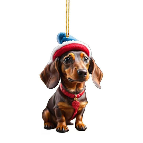 Jul Tecknad Söt Hund Ornament Tax Hund Hängande Dekoration Julgran Hänge Hem Fest Tillbehör Bilinredning Gåvor E-2 Christmas
