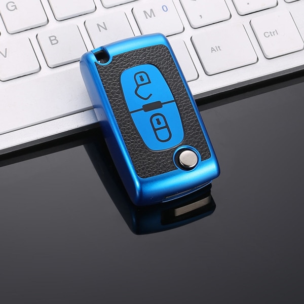 TPU Læder 2/3 Knapper Bil Fjernbetjening Nøgle Etui Cover til Citroen C2 C3 C4 C5 C6 C8 til Peugeot 107 207 307 307S 308 407 607 2button red
