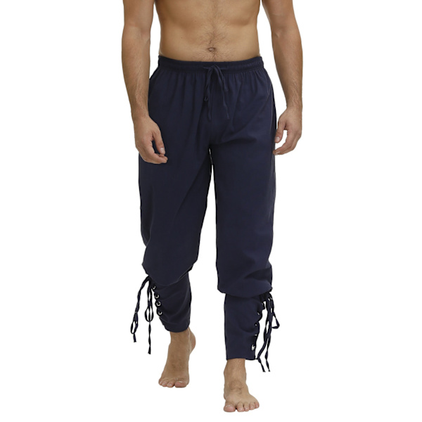 Merirosvohousut miehille Renaissance keskiaikainen viikinki asu kiristysnyörilliset shortsit Halloween aikuisten cosplay Navy Blue L