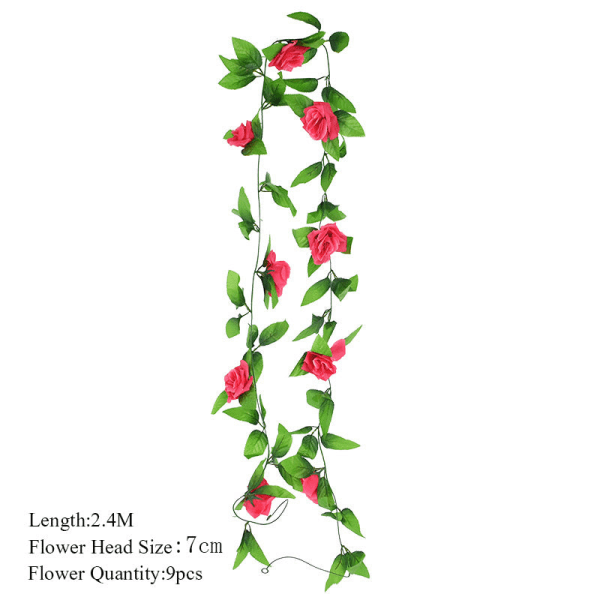 2,3 m blomsterkrans konstgjord blomsnöre med löv Siden Sakura körsbärsblommor murgröna vinstockar för hemträdgård bröllop valvbågedekor F05 rose red vine